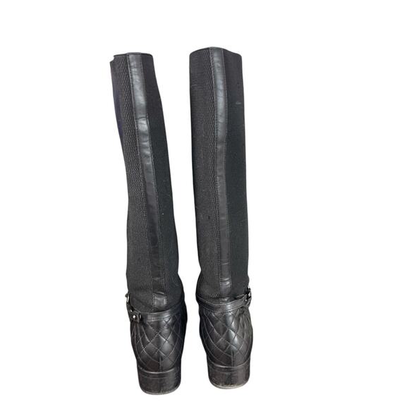 Aquatalia Oralie Black Knee-High Stretch Leather Riding Boots Side Zip Quilted 8 - Picture 6 of 10